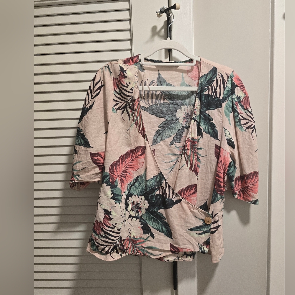 Zara Floral Wrap Blouse - Pink and Green